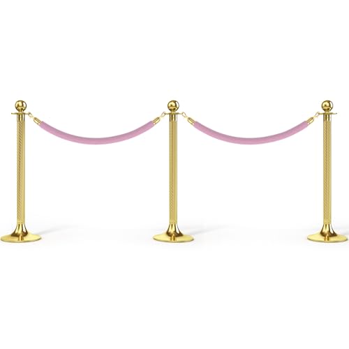 PATIKIL 5 Feet Pink Velvet Stanchion Rope, Crowd Control Barrier Rope with Snap Hooks for Posts Stand Queue Divider of Hotel Theater, Golden - color: Pink, size: 5 Feet