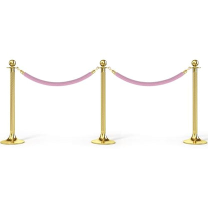 PATIKIL 5 Feet Pink Velvet Stanchion Rope, Crowd Control Barrier Rope with Snap Hooks for Posts Stand Queue Divider of Hotel Theater, Golden - color: Pink, size: 5 Feet