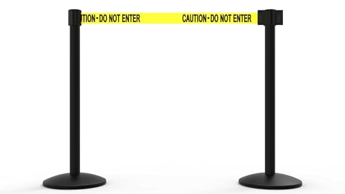 Banner Stakes AL6202B QLine 7 ft Retractable Belt Barrier Stanchion Set X2 - size: Yellow: Caution-Do Not Enter (Black Aluminum)