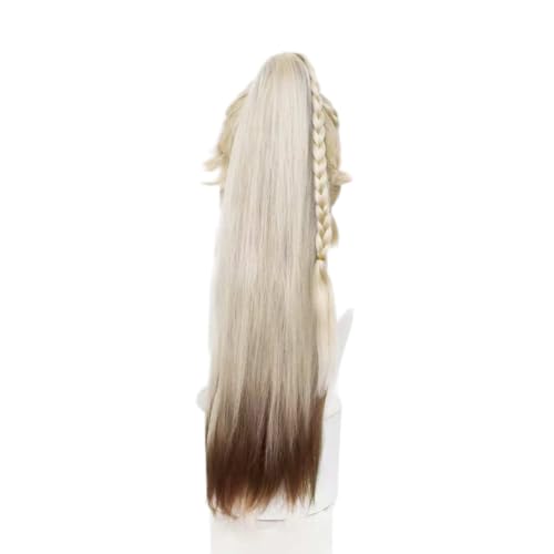 Blonde Gradient Brown Ponytail Braids Cosplay Wig Heat Resistan Synthetic Fiber Hairs for Uniex Adult Halloween Christmas Cos Party Replacement Wigs - color: Blonde Gradient Brown Ponytail Braids