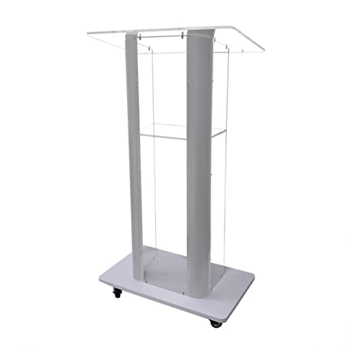 FixtureDisplays Clear Acrylic Plexiglass Podium Curved Steel Sides Church Pulpit School Lectern Debate Funeral Home Conference 14310-NPF