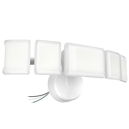 Olafus 130W Flood Light Outdoor, Switch Controlled 13000LM LED Security Light, IP65 Waterproof Outside Floodlight with 5 Adjustable Heads, 6500K Exterior Flood Light Fixture Wired, No Motion Sensor - color: White