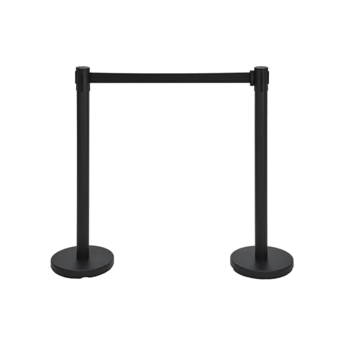Crowd Control Stanchion Set, Black Stanchions with 6.6 ft Retractable Belts, Crowd Control Barriers, 2 Pack