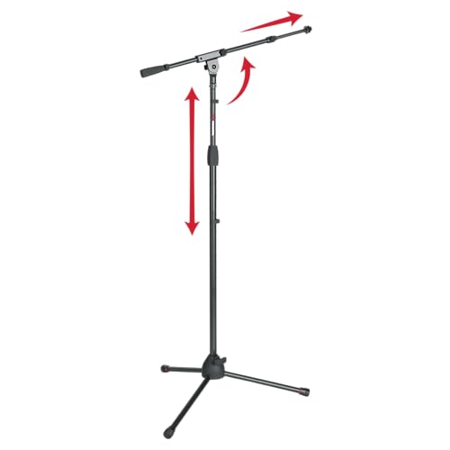Gator Frameworks Standard Tripod Mic Stand with Boom Arm (GFW-MIC-2020) | Built for the stage and studio, a soft grip twist clutch makes for smooth height adjustments, fits both US and Euro Mic Clips - style: Telescoping Boom