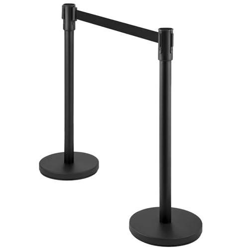 2 Packs Crowd Control Stanchion Set,Crowd Control Barriers,Black Stanchions with Retractable Belts 6.5Ft,with Easy Assembly,Height 36 Inches, for Store Queues, Airport Lines, Event Entries