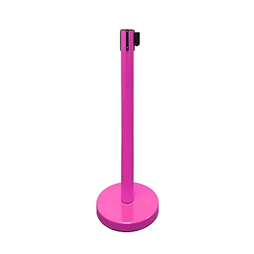 VIP Crowd Control Retractable Belt Stanchion Queue Safety Barrier Set, 36" Ht, 78" Belt (2 M.Pink Posts Black Belt) - color: 2 M.Pink Posts Black Belt