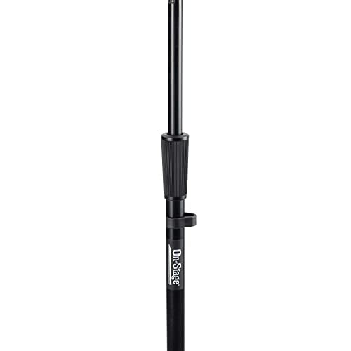 On-Stage MS9701B+ Heavy-Duty Euro-Boom Mic Stand (Setup for Vocal and Instrument Microphones, Adjustable Height, Portable, Folding, Tripod Base, Rubber Feet, Steel and Zinc, 5/8″-27 Threading, Black)