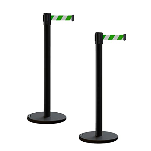 Trafford Industrial RBB-100 Retractable Belt Barrier Stanchions, 2-Pack - color: Green and White Diagonal, size: 7.5 ft