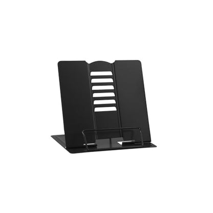 MSDADA Small Desk Book Stand Metal Reading Rest Book Holder Adjustable Cookbook Documents Holder Portable Sturdy Bookstands for Recipes Textbooks Tablet Music Books(Black) - color: Black