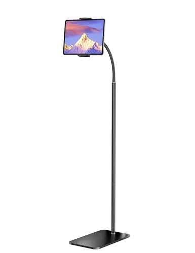 iPad Stand, Adjustable Tablet Floor Stand Metal Tablet Holder with Flexible Gooseneck, Compatible with iPad, Kindle, and Cell Phones (4.7''-13''), Ideal for Hands-Free Use