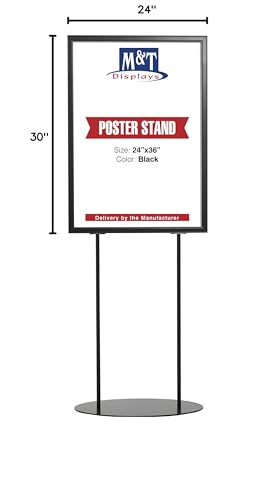 M&T Displays Metal Oval Info Board Black 24x36 Inches Slide-In Poster Sign Holder 1 Tier Double Sided Floor Standing Pedestal Advertising Display with Backing and Anti-Glare PET Cover - color: Black