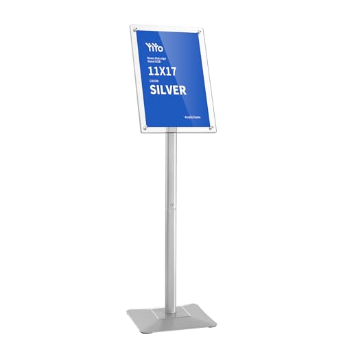 YIYO Sign Stand Poster Stand，adjustable heavy duty pedestal Sign Holder Floor Stand，acrylic frame floor signage standing for display menu11*17 inch，Silver (acrylic frame 11*17 Sliver)