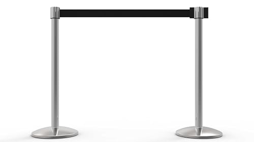 Banner Stakes AL6208C QLine 7 ft Retractable Belt Barrier Stanchion Set X2 - size: Black (Polished Chrome Aluminum)