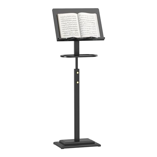 Music Stand for Sheet Music-Bamboo Portable Black Music Stands with Tray& Wooden Music Stand Adjustable 39.37″-51.2″ for Conductor Lectern Guitar Violin Piano Manhasse - color: Tray+black