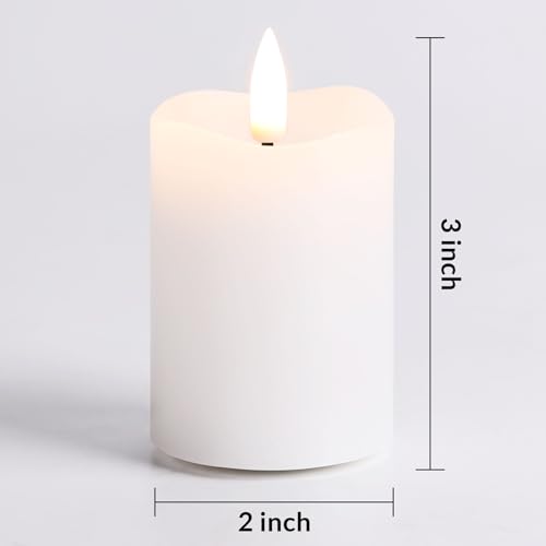 White Flameless Votive Candles with Remote Batteries Set of 6 | 2x3 inch Small Flickering LED Pillar Candles, Battery Powered, Real Wax Coating, Home Table Shelf Decor - color: White