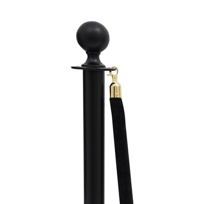 4 Pcs Stanchion Posts Queue with 5 Feet Velvet Ropes, Crowd Control Barriers Ball Top Stanchion Post Red Carpet Runner Poles Black for Party Theater Hotel Weddings Museums - color: Black