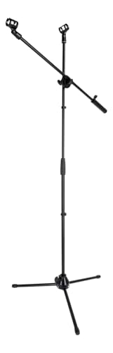 Rockville GIGSTAND DUAL V2 Dual Microphone Stand with Heavy Counterweight, Detachable 30" Boom Arm, Adjustable Height (33.5"-65"), Foldable Tripod Base, Includes 2 Mic Clips, Black