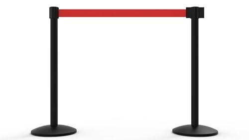 Banner Stakes AL6207B QLine 7 ft Retractable Belt Barrier Stanchion Set X2 - size: Red (Black Aluminum)