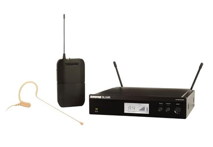 Shure BLX14R/MX53 Rack-Mount Earset Audio System H9 Band (512–542 MHz) – BLX4R Receiver, BLX1 Bodypack & MX153 Earset Mic, Up to 14 Hr Battery, 300 ft Range - style: H9 Band (512-542 MHz)