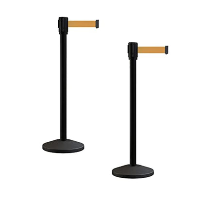 Montour Line M530 Set of 2 Retractable Belt Barrier Stanchion, Sloped Base, Black Powder Coated Post (7.5 ft Brown Belt) - color: Brown, size: 7.5 ft