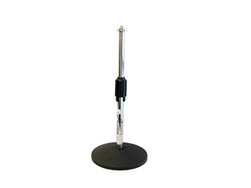 Audio2000'S AST424 Desktop Microphone Stand with Round Base and Chrome-Plated Pole with Cable Management Plastic Ring