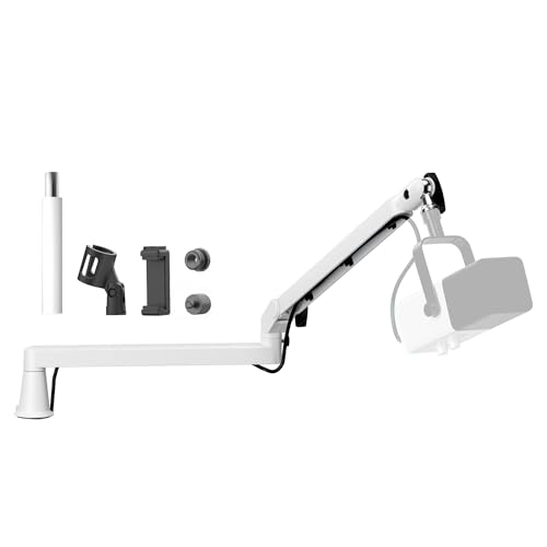 Low Profile Microphone Boom Arm Stand for Gaming Streaming Podcasting White - color: white