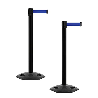 CCW Series WBB-200 Retractable Belt Safety Stanchion Barriers, 2-Pc, 11 Ft | Dark Blue Belts with Black Posts, Outdoor Rubber Bases, Anti-snapback Braking, No-tools Assembly, 4-way Connection - color: Dark Blue, size: Black Post