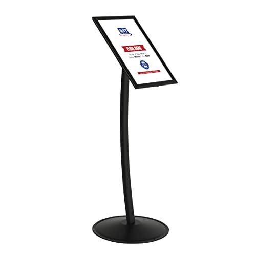 M&T Displays Simplistic Curved Menu Board Black Pedestal Sign Holder Floor Standing Aluminum Front Loading Easy Open Poster Advertisement Sign Holder for Restaurant Cafe Hotel (Black, 11x17 inch) - size: 11x17 inch