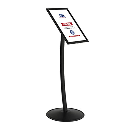 M&T Displays Simplistic Curved Menu Board Black Pedestal Sign Holder Floor Standing Aluminum Front Loading Easy Open Poster Advertisement Sign Holder for Restaurant Cafe Hotel (Black, 11x17 inch) - size: 11x17 inch