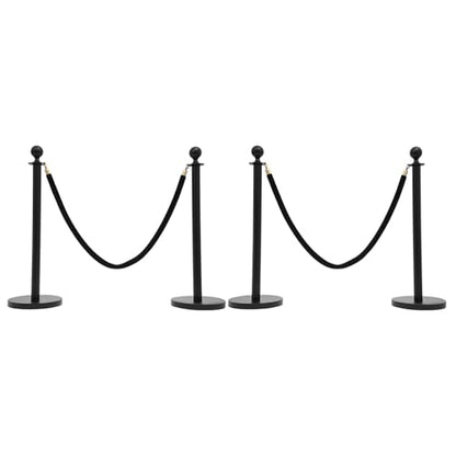 4 Pcs Stanchion Posts Queue with 5 Feet Velvet Ropes, Crowd Control Barriers Ball Top Stanchion Post Red Carpet Runner Poles Black for Party Theater Hotel Weddings Museums - color: Black