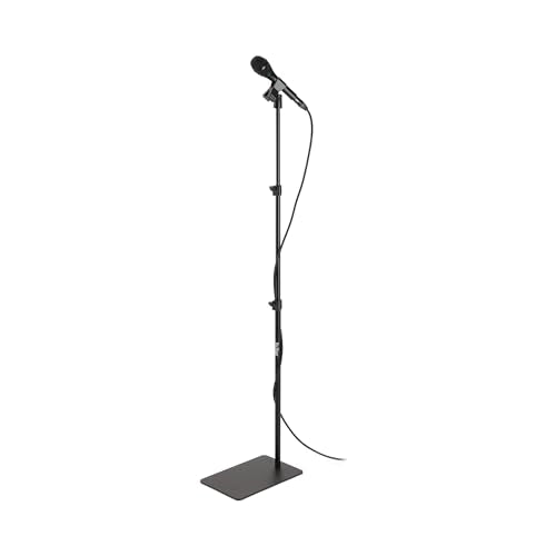 On-Stage MS7300 Mic Stand with Flat Base – Height-Adjustable (25"–66") Microphone Stand with Low-Profile Metal Base, Clothespin Mic Clip & Vibration-Absorbing Rubber Feet