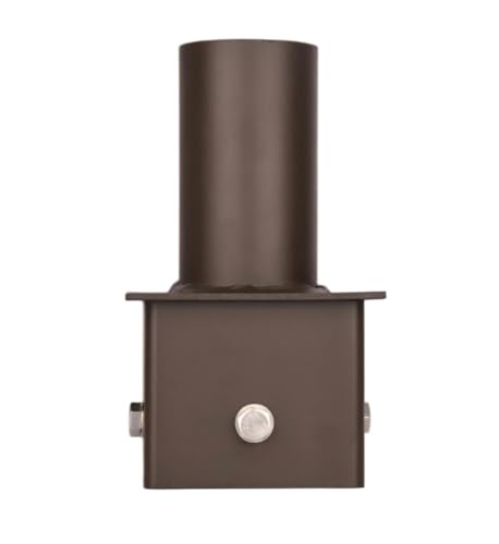 4 in Square Pole to 2-3/8 in Tenon Adapter, Vertical Mount, Bronze | 4mm heavy duty steel, fits 4 in square poles, for led shoebox parking lot flood lights, bronze, powder coated finish
