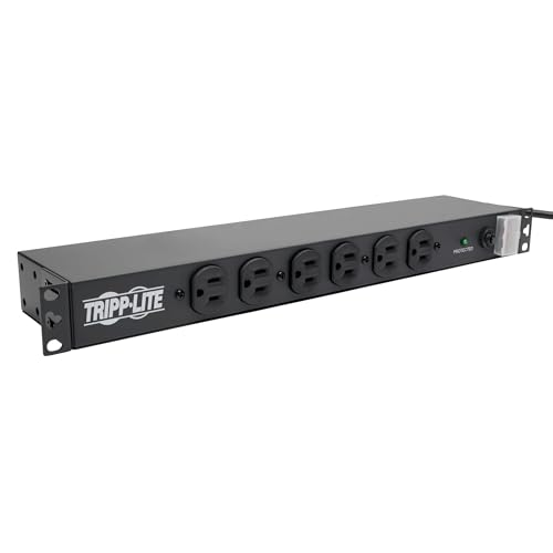 Tripp Lite 14-Outlet Rack Mount Surge Protector Power Strip PDU, 15A, 120V, 3000 Joules, 15ft Cord with 5-15P Plug, 1U Horizontal Rack Mount, Lifetime Manufacturer's Warranty (DRS-1215) - size: 15 Amps, style: Surge Protection