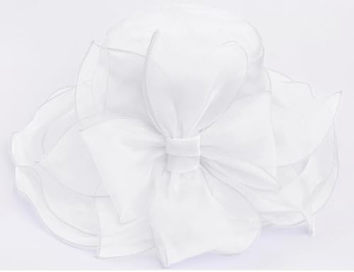Women Derby Fascinator Hat Organza Church Wedding Hats Wide Brim Cocktail Tea Party Hat - color: 039 White