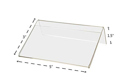 Marketing Holders 2 Pack Acrylic Sign Holder for 5" x 3" Printed Materials Clear Slant Back Plexiglass Countertop Side Load Graphic Image Display for Retail Stores Hotels Offices and Restaurants - size: 5"W x 3"H