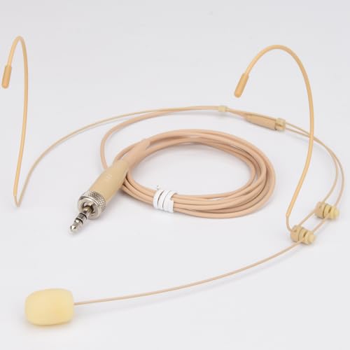 YXG Headworn Earset Mic Condenser Over Ear Hanging Microphone Compatible with Sennheiser Wireless System Bodypack Transmitter, Ideal for Lectures, Live Performance, Theater, Podcasts – Beige