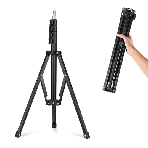 NEEWER 71" Portable Metal Camera Tripod Stand, Reverse Folding Light Tripod with LED Light Ring, Reflector, Flip Locks for Live Streaming, Vlog, Video Recording, ST180R - size: 180cm w/LED Light Ring