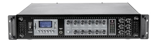 Rockville RCS2-320-6 320W 6-Zone Stereo/Mono Commercial 70V Amplifier, Bluetooth, USB/SD, Optical Input, Perfect for Restaurants, Schools, Offices, and Multi-Room Audio | 100V/70V/8 Ohm/4 Ohm, Rack Mount, USB/SD, 3 Mic Inputs, Optical Input, Chime, Zone V