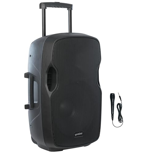 Gemini 15" Battery Bluetooth PA Speaker, 500 Watts (AS-15TOGO) | 15" battery PA, 5-8 hr, car charger - Bluetooth, USB, SD, FM, AUX - mic & guitar inputs, echo - size: 15 in