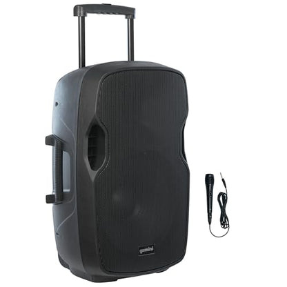 Gemini 15" Battery Bluetooth PA Speaker, 500 Watts (AS-15TOGO) | 15" battery PA, 5-8 hr, car charger - Bluetooth, USB, SD, FM, AUX - mic & guitar inputs, echo - size: 15 in