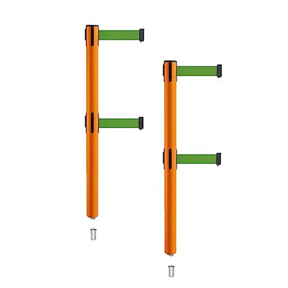 Montour Line MSX630DSK Retractable Dual Belt Barrier Stanchions, 2-Pack | Mini Socket Base, Orange Post, 7.5 Ft Green Belt - color: Green, size: 7.5 ft