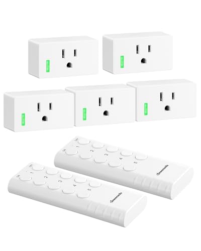 DEWENWILS 200FT Range Remote Control Outlet, No Interference, Strong Signal | 5 Outlets + 2 Remotes, Indoor Wireless Outlet Switch for Lamps, Fans, Lights, 15A/1800W, ETL Listed - style: 2 remote + 5 outlet