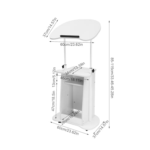 Portable Podium Stand, Mobile Height Adjustable Church Classroom Lecture Teacher Speaker Presentation Stand Concert Podium Standing Desk Laptop Holder (White) - color: White