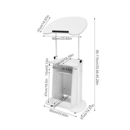 Portable Podium Stand, Mobile Height Adjustable Church Classroom Lecture Teacher Speaker Presentation Stand Concert Podium Standing Desk Laptop Holder (White) - color: White