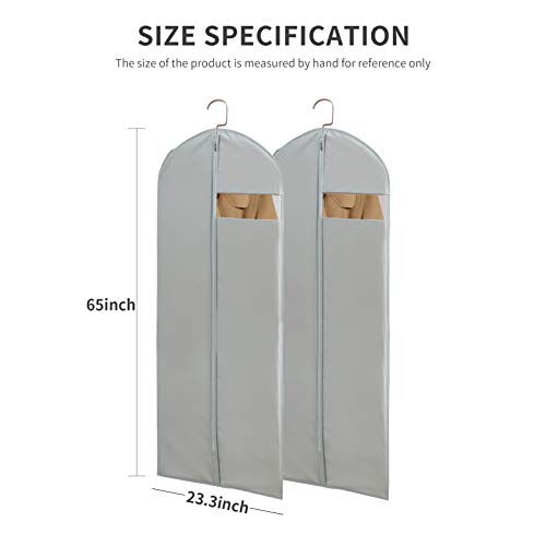 Dress Bags for Gowns Long, 65'' Long Dress Clear Garment Bag(Set of 2, 23.3'' X 65'') | Transparent window , Easy to identify - size: Set of 2(23.3" x 65") Gray