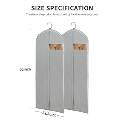 Dress Bags for Gowns Long, 65'' Long Dress Clear Garment Bag(Set of 2, 23.3'' X 65'') | Transparent window , Easy to identify - size: Set of 2(23.3" x 65") Gray