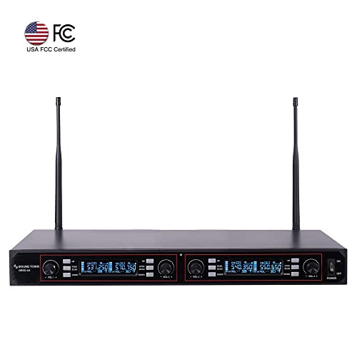 Sound Town 200-Channel Rack Mountable Professional Adjustable UHF Wireless Microphone System with Metal Receiver and 4 Handheld Mics (NESO-U4HH) - color: Matte Black