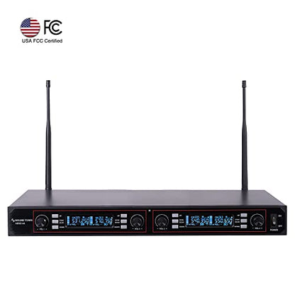 Sound Town 200-Channel Rack Mountable Professional Adjustable UHF Wireless Microphone System with Metal Receiver and 4 Handheld Mics (NESO-U4HH) - color: Matte Black