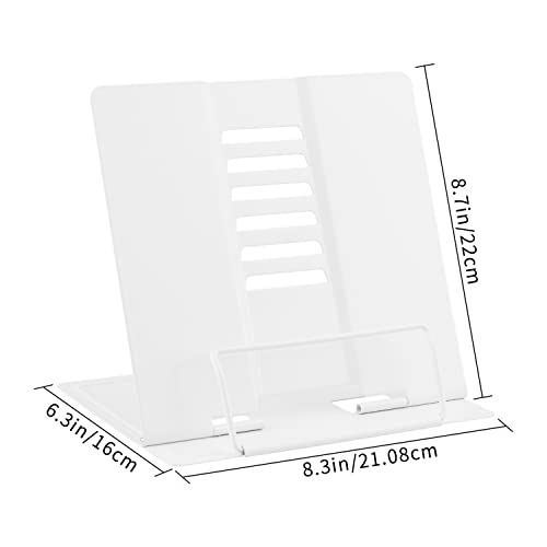 Honagu Book Stand Metal Desk Book Holder, Book Holders for Reading Hands Free, Adjustable Cookbook Documents Holder, Portable Bookstand for Music Books, Textbook, Recipe, Tablet, Ipad (White) - color: White