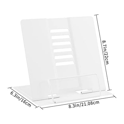 Honagu Book Stand Metal Desk Book Holder, Book Holders for Reading Hands Free, Adjustable Cookbook Documents Holder, Portable Bookstand for Music Books, Textbook, Recipe, Tablet, Ipad (White) - color: White